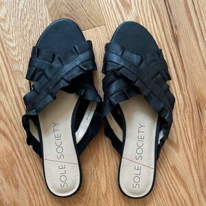 Sole Society Black Ruffle Mules